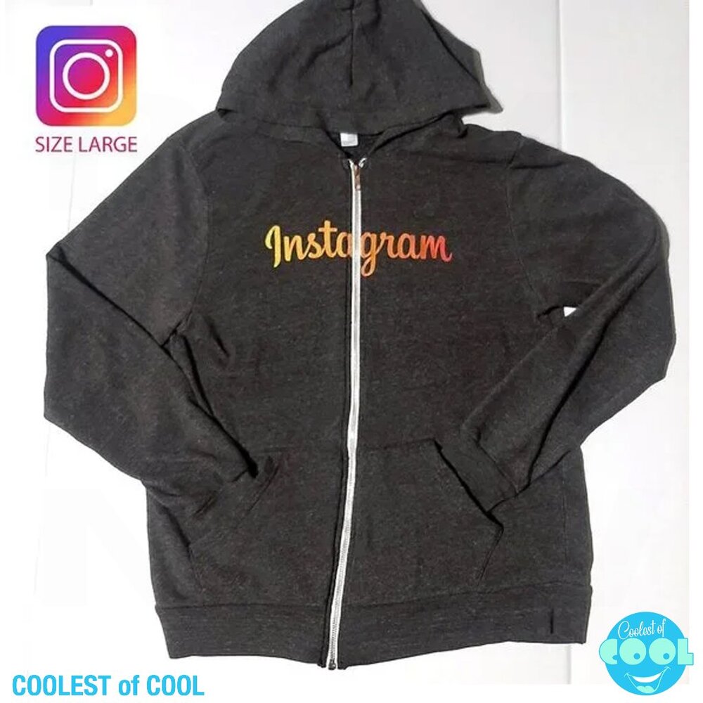 Instagram IG logo hoodie size large unisex charcoal gray zip up comfy pockets